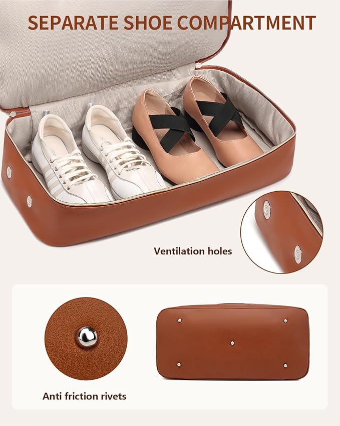 Weekender Bags for Women, Travel Duffle Bag Carry On Overnight Bag with Cosmetics Bag and Crossbody Purse for Gym Hospital, Gifts for Women, Beigeblack Brown