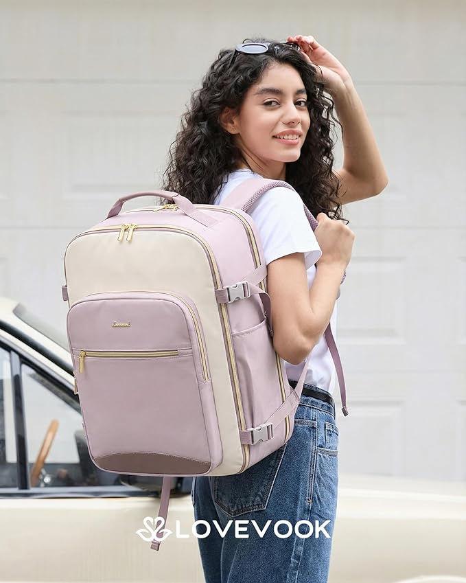 LOVEVOOK 50L Large Travel Backpack for Women, Carry on Backpack Airline Approved, Waterproof Travel Essentials fits 18" Laptop, TSA Personal Item Travels Bag Sports Backpack with 3 Packing Cubes