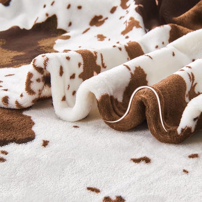 Cow Print Blanket 60"x80", Ultra Soft Flannel Cow Throw Blanket for Couch Bed and Travel, Cow Print Throw Blankets for Bed, All Seasons Blanket 60"x80" (Light Brown)