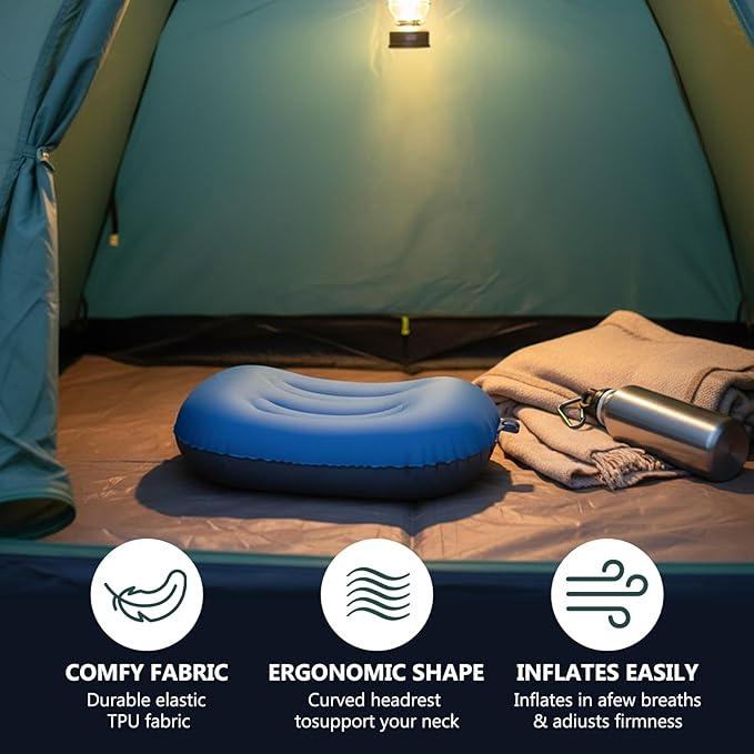 Ultralight Inflatable Camping Travel Pillow - Ultimate Compact Pillow for Hiking, Flights & Beach | Durable Water-Resistant Camping Pillow Cloud Comfort Support