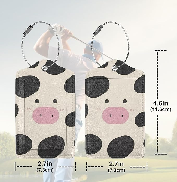 2 Pack Luggage Tags for suitcases Cow TSA Approved Label Luggage Tag Baggage Tag Leather Stainless Steel Loop Label Tag for Men Women Travel Bag Suitcase