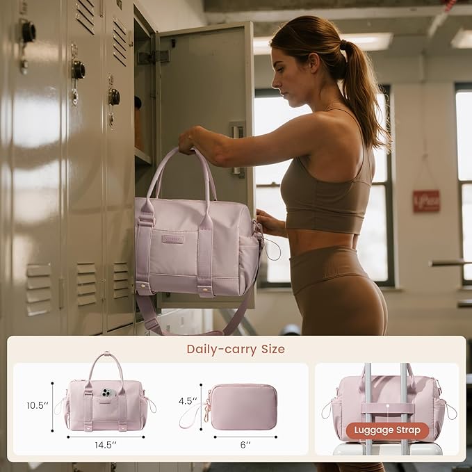 LOVEVOOK Small Gym Bag for Women with Yoga mat Holder, Mini Duffle Bag for Travel with Wet Pocket, Overnight Personal Item Bags (Pink, 16.5 inch-Large-2Pcs)