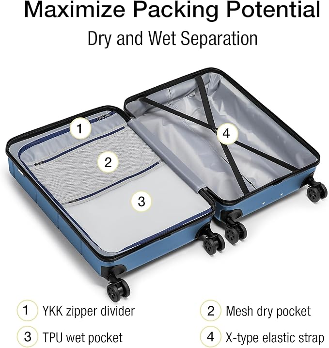 KYME 24 Inch Luggage TSA Approved Hardshell Suitcases with Spinner Wheels Durable PC+ABS Medium Checked Travel Luggage for Women Men Blue