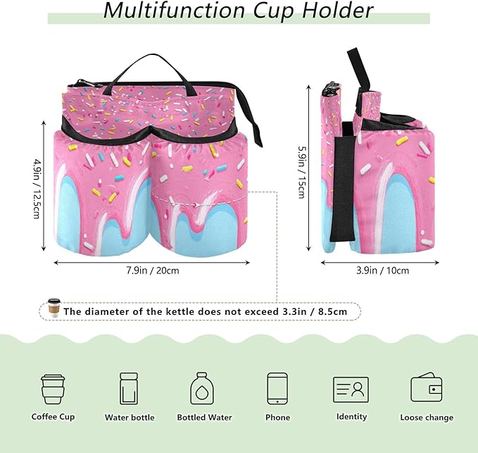 Luggage Cup Holder for Suitcases Free Hands Travel Cup Holder Portable Suitcase Cup Drink Holder Luggage Cup Caddy Bag Carrier Cartoon Dripping Frosting