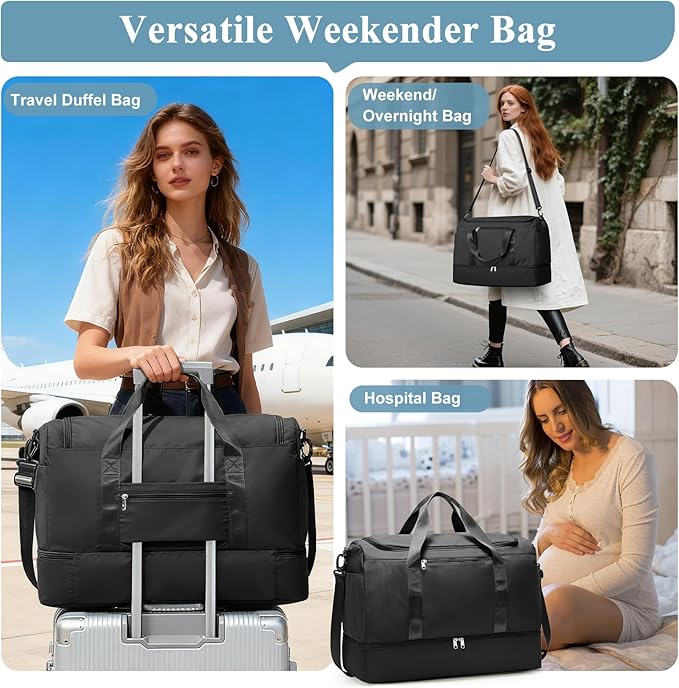 Extra Large Travel Duffle Bag with Shoe Compartment & Toiletry Bag, XL Weekender Bags for Women, Carry On Overnight Bags for Gym Sports, Water-Resistant Hospital Bag for Labor and Delivery