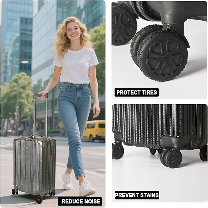 Luggage Wheel Protector, 8PCS Sakura Love Design - Premium Silicone Protectors for 2-2.4" Spinner Wheels Anti-Slip, Ultra-Quiet & Wear-Resistant Travel Accessories (Black)