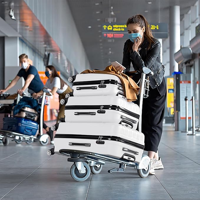 Karl home Luggage Set of 3 Hardside Carry on Suitcase Sets with Spinner Wheels & TSA lock, Portable Lightweight ABS Luggages for Travel, Business - White(20/24/28)
