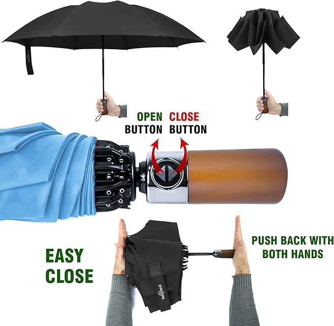 Raintrend Windproof Travel Umbrellas for Rain Automatic +10% Bigger Canopy Strong Frame Compact Folding Portable Umbrella for Women Men Backpack Purse