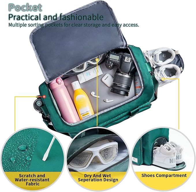 FIORETTO Women's Gym Duffle Bag with Shoes Compartment, 30L Capacity, Ideal for Travel, Gym, Sports, Duffel, Weekender