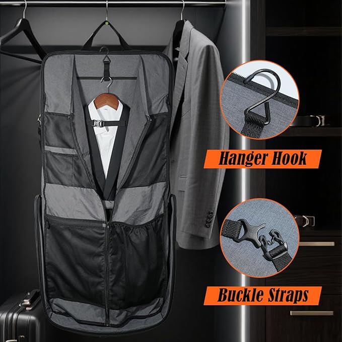 WELKINLAND 3-Suits Garment Bag for Travel with Toiletry Bag, 30L-Large Suit Carry On Garments Bag for Travels, 15-Pockets Suits Holder Travel Bags, Wrinkle-Free Suit and Dress Garment Bag for Travels