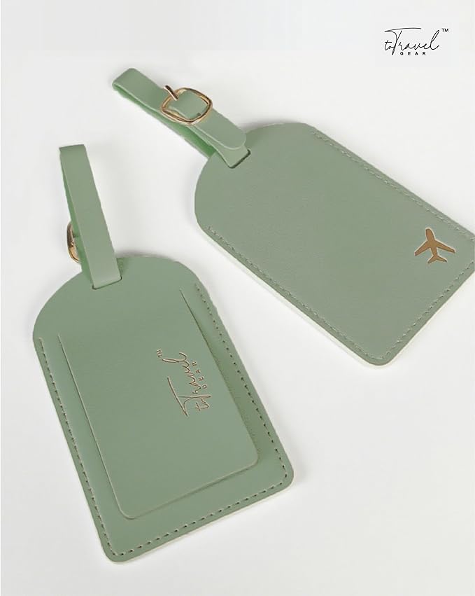 Luggage Tags for Suitcases, PU Leather Travel Tags for Luggage. (Sage Green)