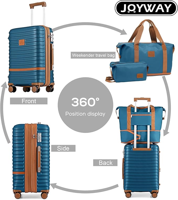 Joyway Carry On Luggage 20 Inch Expandable Suitcase with Spinner Wheel, 4 Piece Hard Shell Luggage Set with TSA Lock(Blue brown)