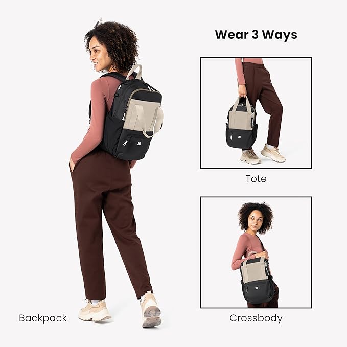Sherpani Camden, Convertible Backpack, 3 in 1 Tote Bag, Crossbody Bag, Cross Body Purse, 18L Travel Backpack, Travel Gifts for Women, RFID Protection, Fits 13” Laptop (Con Leche Classic)