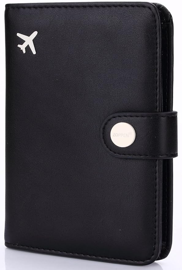 ZOPPEN Passport Holder Women Men, Passport Cover Travel Wallet Rfid Blocking Passport Wallet Cover Case Travel Essentials Document Organizer, Black