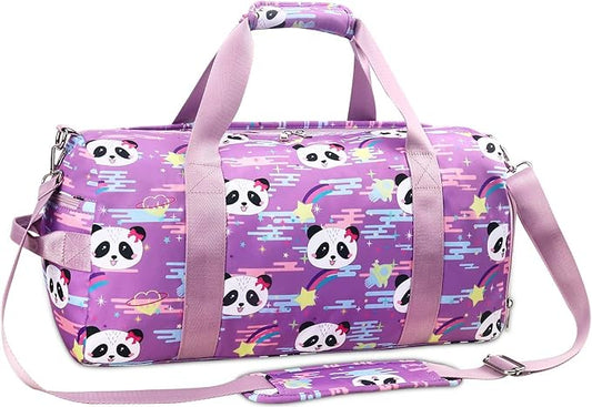 Gym Travel Duffle Bag for Girls - Gymnastics Sports Dance Bag with Shoe Compartment & Wet Pocket Panda Kids Travel Bag Teens Weekender Sleepover Carry On Bag