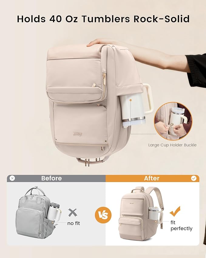 LOVEVOOK Laptop Backpack for Women with Large Capacity Cup Pocket, 15.6 inch Work Purse Travel Bag for Teacher Nurse, Waterproof Computer Business Back Pack, Cute Bookbag for School College, Nude