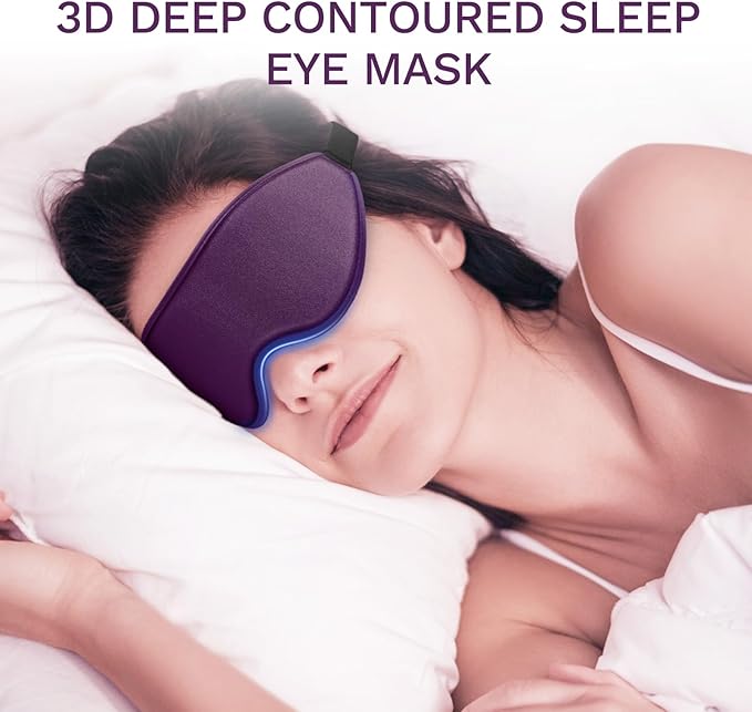 FlyCoco 99% Fully Block Out Light Eye Sleep Mask, 3D Deep Contoured Eyes Cover Zero Pressure, Long Lash Extension Eyes Mask with Adjustable Straps for Sleeping Travel Home Nap Rest Women Men (Purple)