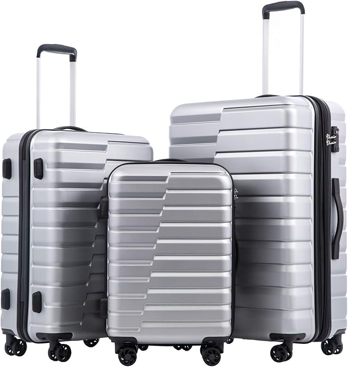 Coolife Luggage Sets, 3 Piece Hard Shell Suitcase Set with Spinner Wheels, Expandable Large Checked Luggage, Lightweight Rolling Carry On with TSA Lock Sliver