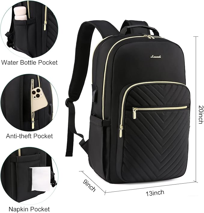 LOVEVOOK Large Travel Backpack Women with 17.3-inch Laptop Compartment, Work Business Computer Carry On Backpack Purse, Hiking Backpack Waterproof Outdoor Sports Rucksack Bag, Black