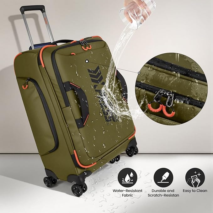 2-Piece Set（22in/26in） Front Opening,Softside Luggage Sets w/Double Spinner Wheels Suitcase,Waterproof,Lightweight Travel Luggage Rolling Suitcase（Green,22in/26in）