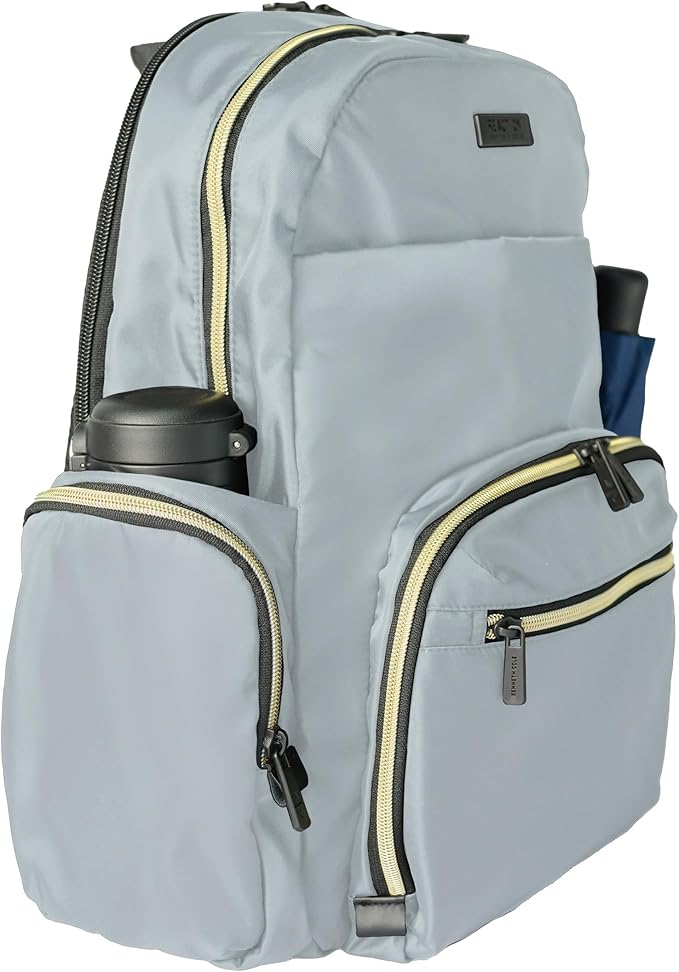 Kenneth Cole REACTION Madison Square Lightweight Hardside Chevron Expandable Spinner Luggage, Slate, 2-Piece (20" Carry On + Sophie Backpack)