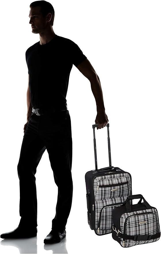 Rockland Fashion Softside Upright Luggage Set, Expandable, Black Plaid, 2-Piece (14/19)