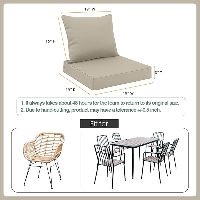 Favoyard Outdoor Seat Cushion Set 19 x 19 Inch Waterproof & Fade Resistant Patio Furniture Cushions with Removable Cover Deep Seat & Back Cushion with Tie Straps for Chair Sofa Couch