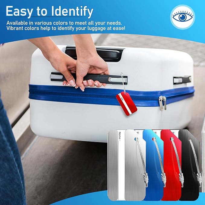 4 Pack Aluminum Luggage Tags for Suitcases with Name ID Card, Durable Luggage Name Tags Identifier, Travel Tags for Luggage Baggage