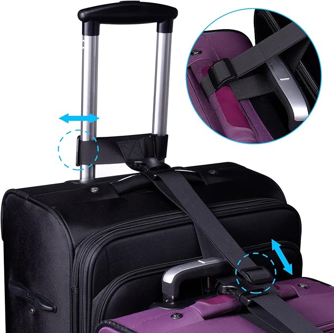 Wisdompro 2 Pcs Add a Bag Luggage Strap, Heavy Duty Adjustable Suitcase Belt Travel Attachment Travel Accessories for Connecting Your Luggage Together - Black (T-Type and Normal)
