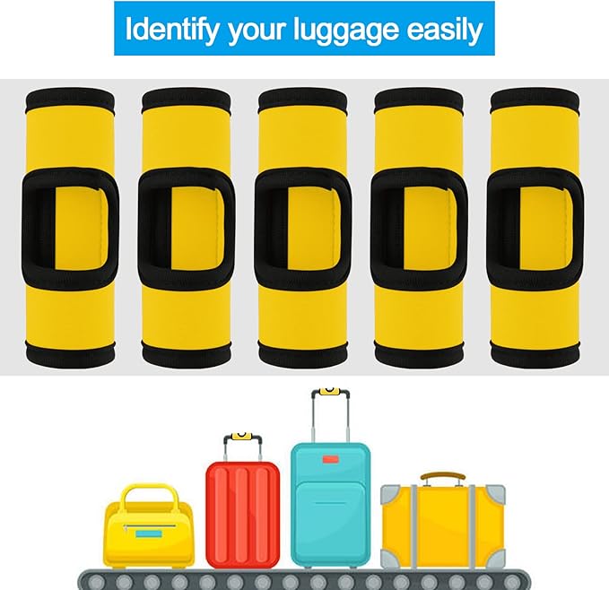 Cosmos 5 Pcs Neoprene Luggage Handle Wrap Soft Grip Handle Cover Luggage Identifier with Hollow Design for Push-Button Handle Trolley Handle and Travel Suitcase Trolley Case (Yellow)