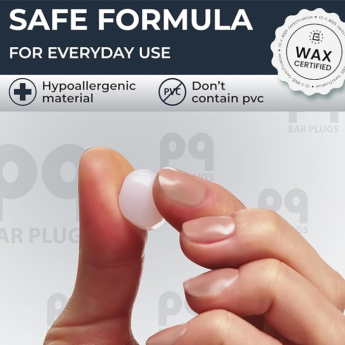 Peace&Quiet PQ Wax Ear Plugs for Sleeping, Swimming - 15 Soft Noise Cancelling Silicone Gel Wax Earplugs for Sleep and Swimmers, Ear Protection with Sound Blocking Level of 32 Db, (15-Pillows)