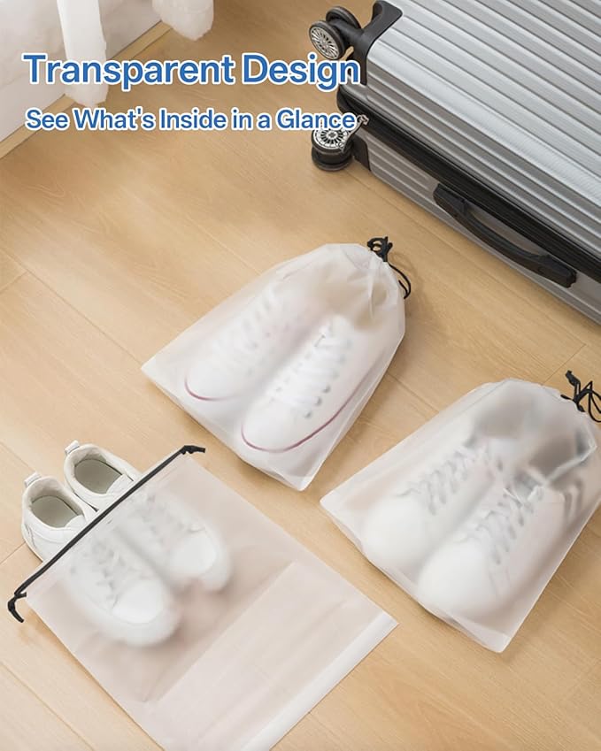 Teskyer 12 Pack Shoe Bags for Travel – Transparent, Waterproof, Portable Shoe Storage for Packing (15.7" x 11.8") – Travel Essentials for Men & Women