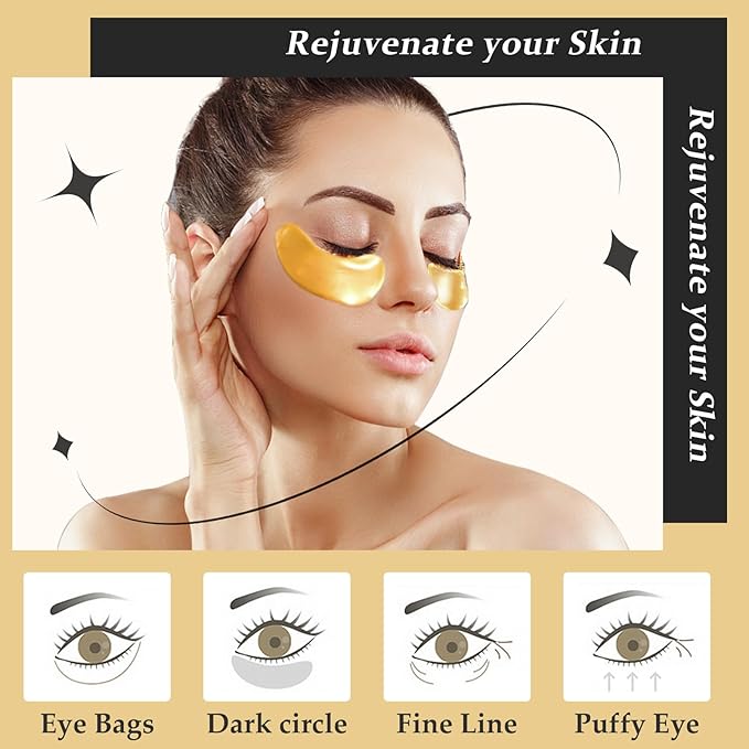 Adofect 30 Pairs Under Eye Patches -Reduce Eye Bags -24K Gold Eye Mask Collagen Under Eye Gel Pads for Puffiness and Dark Circle, Wrinkle, Revitalize and Refresh Your Skin