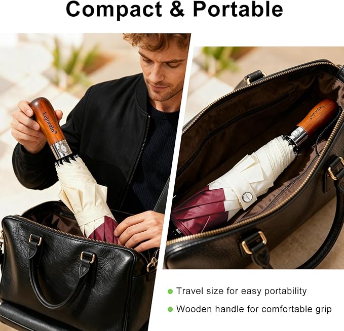 Lejorain Compact Golf Umbrella Large - 54inch Travel Big Portable Automatic Folding Umbrella Windproof for Men Heavy Duty 210T Dupont Teflon Coated Umbrella for Rain