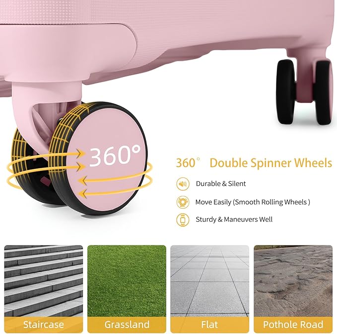 LARVENDER Luggage Sets 3 Piece, Hardside PP Carry On Suitcase with 360° Spinner Wheels TSA Lock Luggage Sets for Women, Orchid Pink