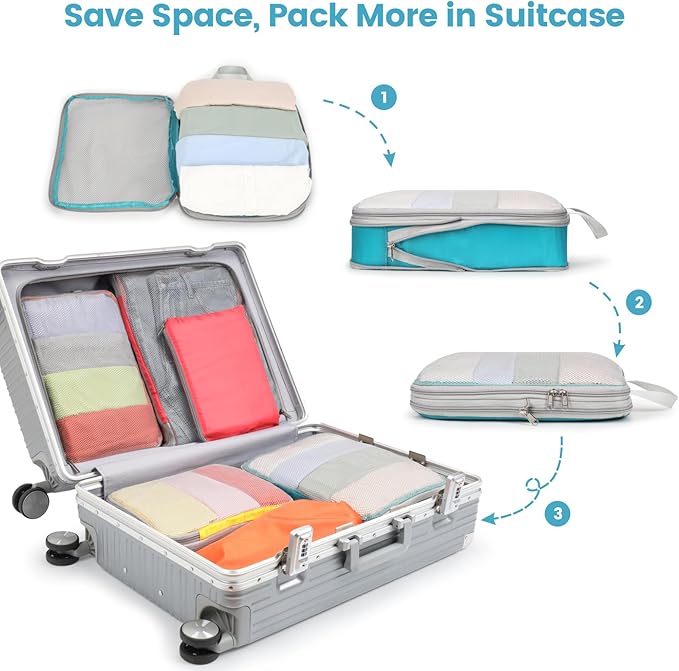 Cambond Compression Packing Cubes for Travel - Lightweight Expandable Travel Bags Luggage Organizers Travel Essentials Compression Cubes for Travel Space Saver for Carry on Suitcases Organizer