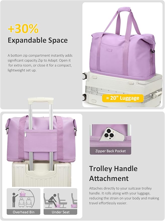 Expandable Travel Duffle Bags Weekender Overnight Bags for Women Men Hospital Bag for Women Labor Delivery with Toiletry Bag Waterproof