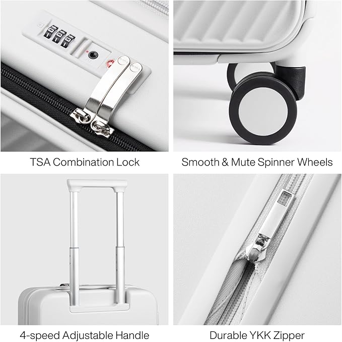 mixi 20 Inch Expandable Carry On Luggage PC Hard Shell Suitcase Top Opening Rolling Travel Suitcases with Spinner Wheels & TSA Lock, Smoke White