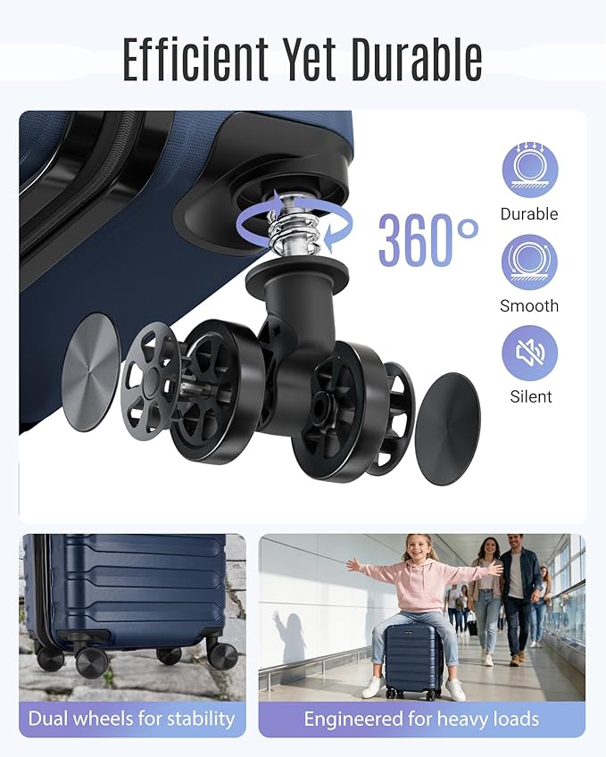LIGHT FLIGHT Carry On Luggage 22x14x9 Airline Approved, Expandable Carry On Suitcases with Wheels, Lightweight Luggage, Durable Hard Shell 20 Inch Rolling Suit Case for Men Women Travel, Dark Blue