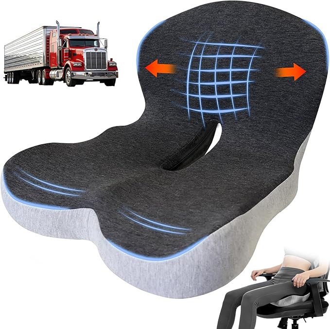 Trucker seat Cushions for Long Sitting, Office Chair Seat Cushions for Office Chair with L-Shaped Ergonomic Design, Memory Foam Chair Cushion for Long Sitting Office Worker(Black Gray)