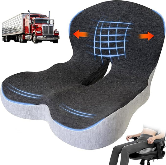 Trucker seat Cushions for Long Sitting, Office Chair Seat Cushions for Office Chair with L-Shaped Ergonomic Design, Memory Foam Chair Cushion for Long Sitting Office Worker(Black Gray)
