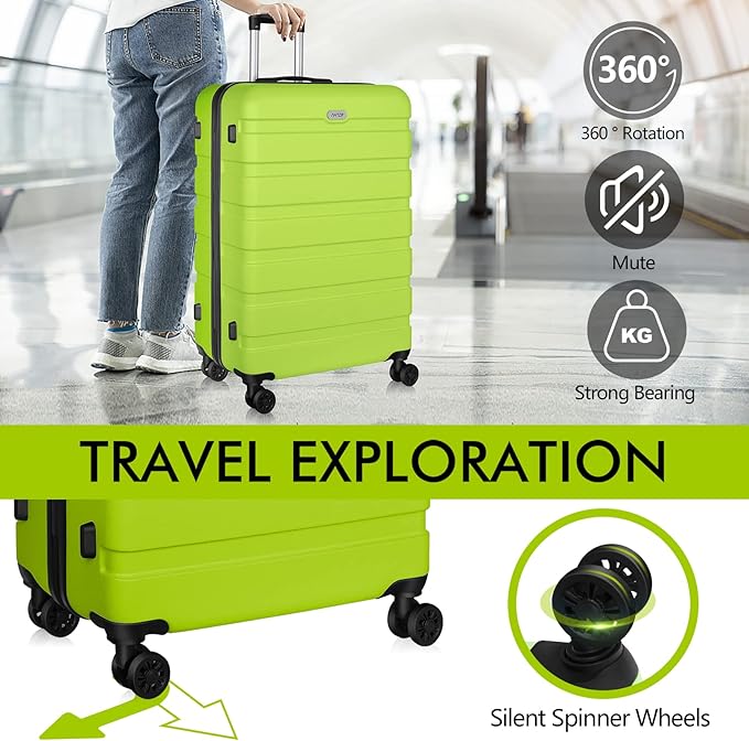 AnyZip Luggage PC ABS Hardside Lightweight Suitcase with 4 Universal Wheels TSA Lock Checked-Large 28 Inch Apple Green
