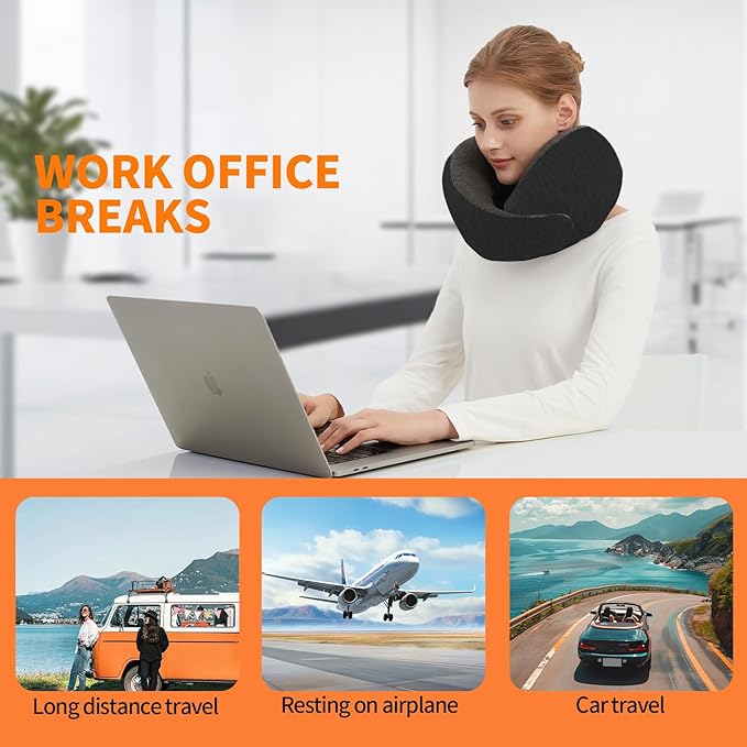Travel Neck Pillow Airplane, Memory Foam Travel Pillows for Comfort on Sleeper Hold Compact and Ergonomic Design for Traveling Car Rides Home Road Trip Essentials for Adults and Kids (Black)