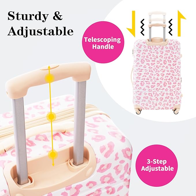 Merax Suitcase Set, Hardshell Luggage Sets 3 Piece with Spinner Wheels, Expandable Durable Suitcase with TSA Lock Lightweight 20" 24" 28", Pink Leopard