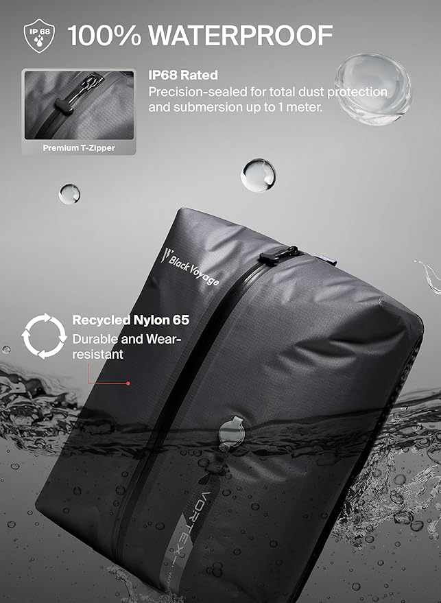 Black Voyage Reusable Vacuum Compression Travel Bag for Carry-On Suitcase and Backpack, Recycled IP67 Waterproof Space Saver Vacpack (3-Pack, 18L - No Pump)