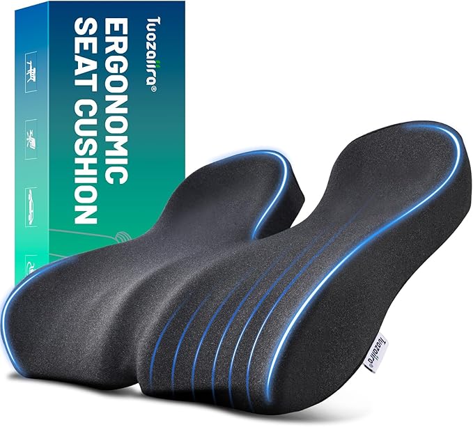 Ergonomic Seat Cushion for Office Chair – High-Density Memory Foam Support with U-Shaped Coccyx Cut-Out, Stable Comfort for Long Sitting, Enhanced Non-Slip Bottom & Washable Cover