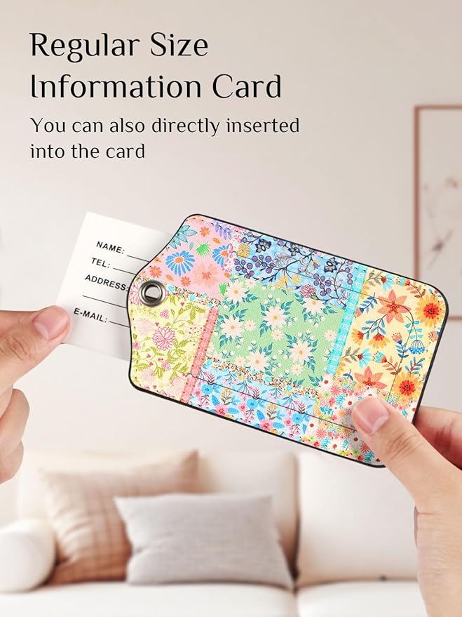 Seorsok 2Pcs Luggage Travel Tags for Suitcases,Colorful Blooming Floral PU Leather Name Tag with Privacy Cover&ID Label Address Card and Durable Metal Ring Suitable for Men Women Handbags Backpack