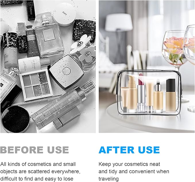 3 Pack PVC Waterproof Toiletries, Crystal Clear PVC Travel Toiletry Bag, TSA Approved Travel Toiletry Bag with Zipper, Multi-size Unisex Clear Cosmetic Bag