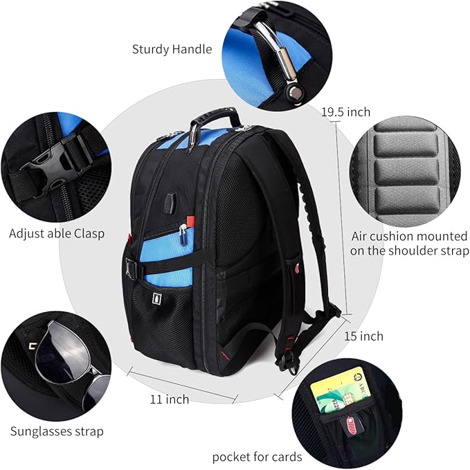 SHRRADOO Extra Large 50L Travel Laptop Backpack with combination lock, College High School Backpack Airline Approved Business Work Bag Fits 17 Inch Computer for Men Women