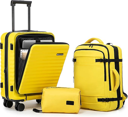 3 piece Luggage Set Expandable Suitcase 22x14x9 Airline Approved Carry on, Front Opening ABS Hard Case Suitcases with Spinner Wheels, TSA Lock